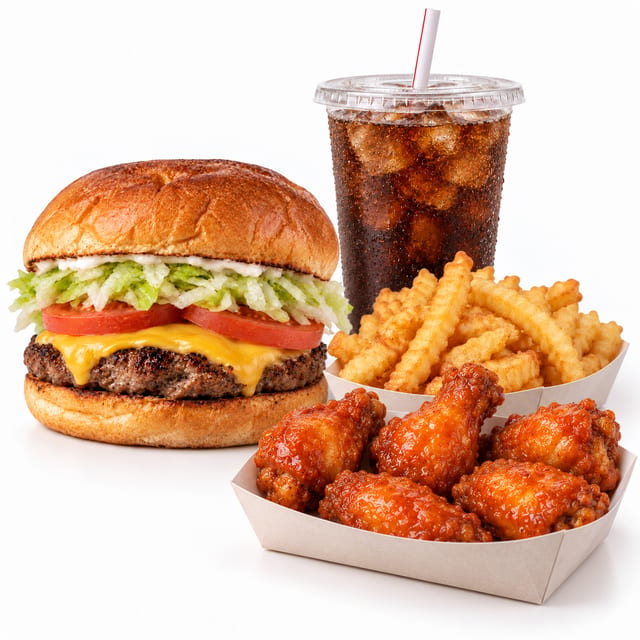 Burger + 5pc Wing Combo.