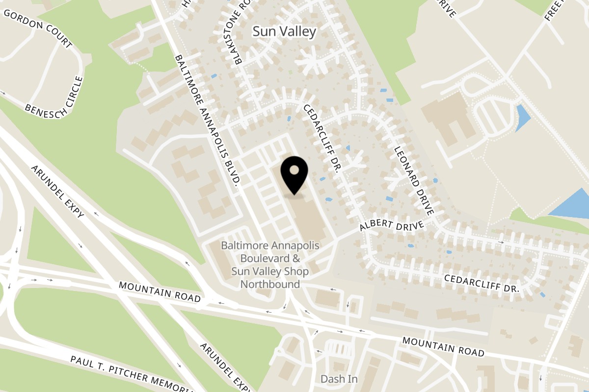 Map showing the location of America's Best Wings* Sun Valley on 7933 Baltimore Annapolis Blvd in Glen Burnie