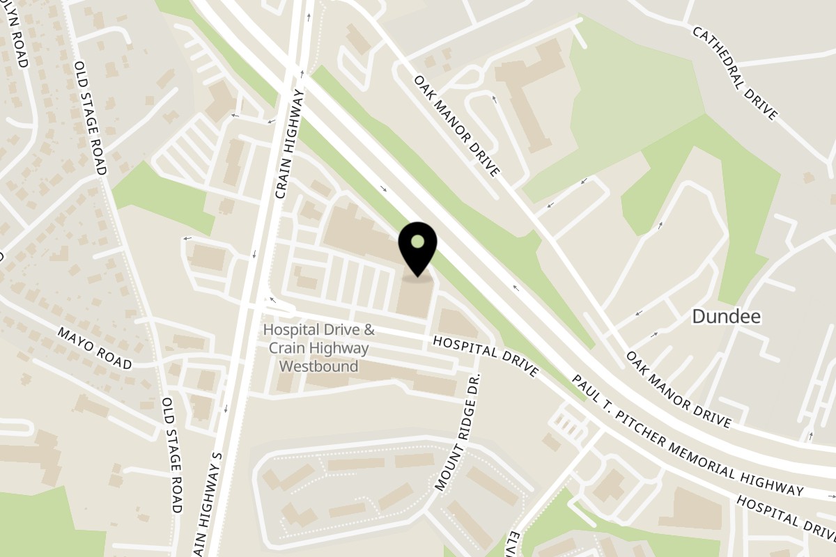 Map showing the location of America's Best Wings* SouthGate on 312 Hospital Drive in Glen Burnie
